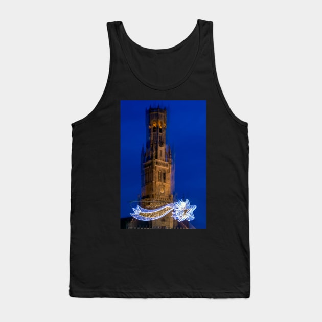 Abstract image of Belfry of Bruges with Christmas decoration Tank Top by lena-maximova